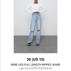 Zara high rise wide leg jeans size 10